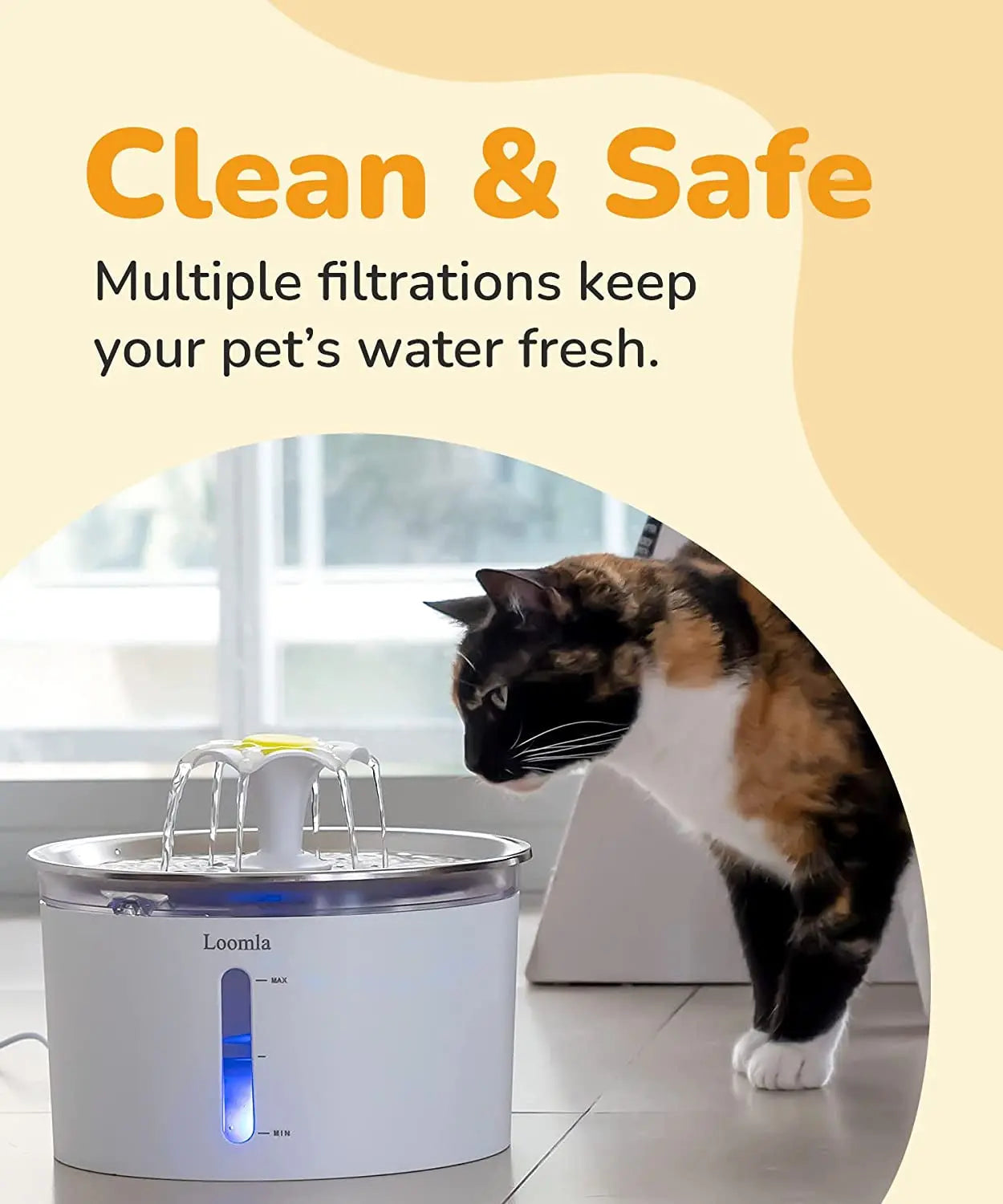 Cat Water Fountain, 85Oz/2.5L Pet Water Fountain Indoor, Automatic Dog Water Dispenser with Switchable LED Lights, 2 Replacement Filters for Cats, Dogs, PetsοΌStainless SteelοΌ