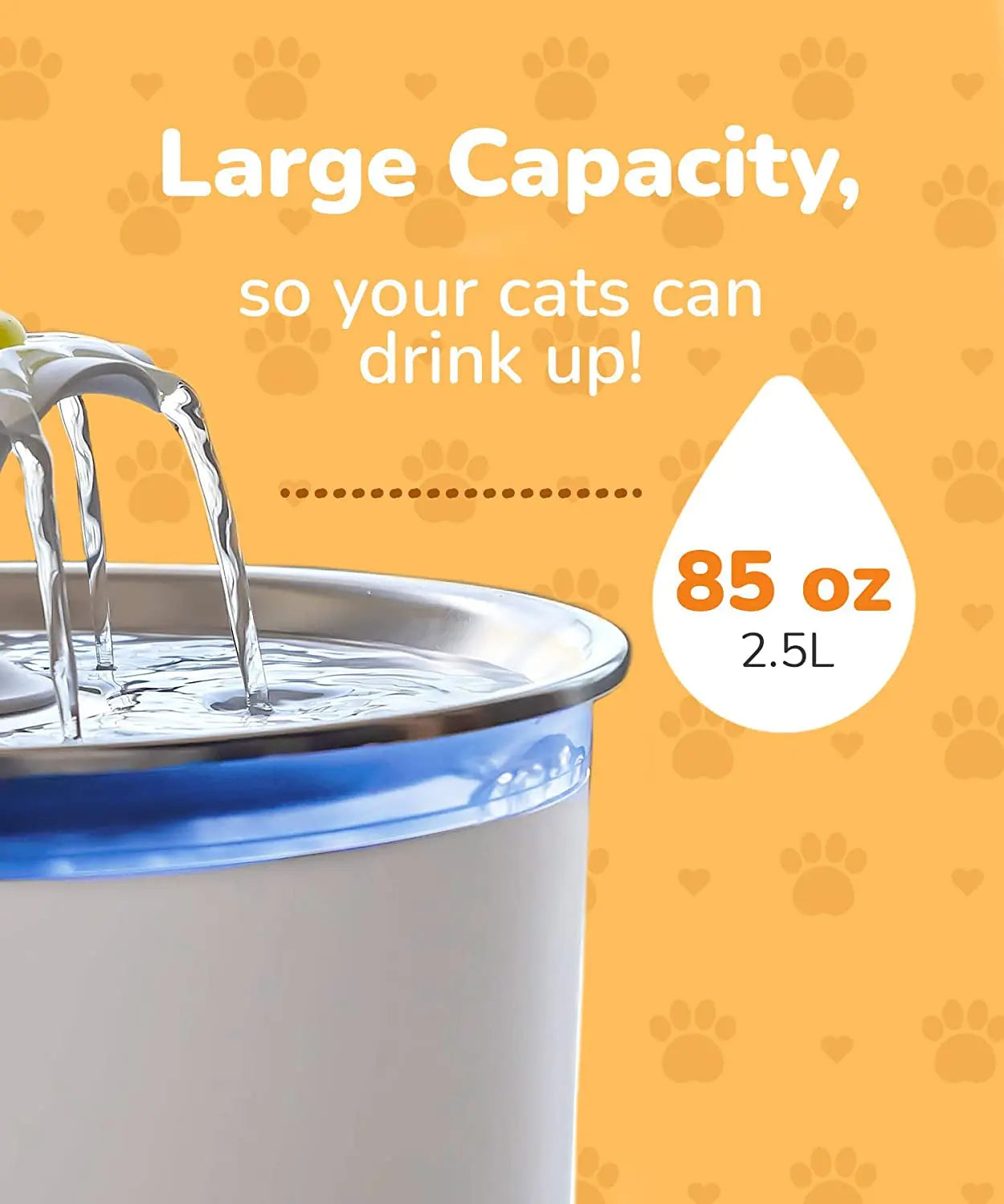 Cat Water Fountain, 85Oz/2.5L Pet Water Fountain Indoor, Automatic Dog Water Dispenser with Switchable LED Lights, 2 Replacement Filters for Cats, Dogs, PetsοΌStainless SteelοΌ