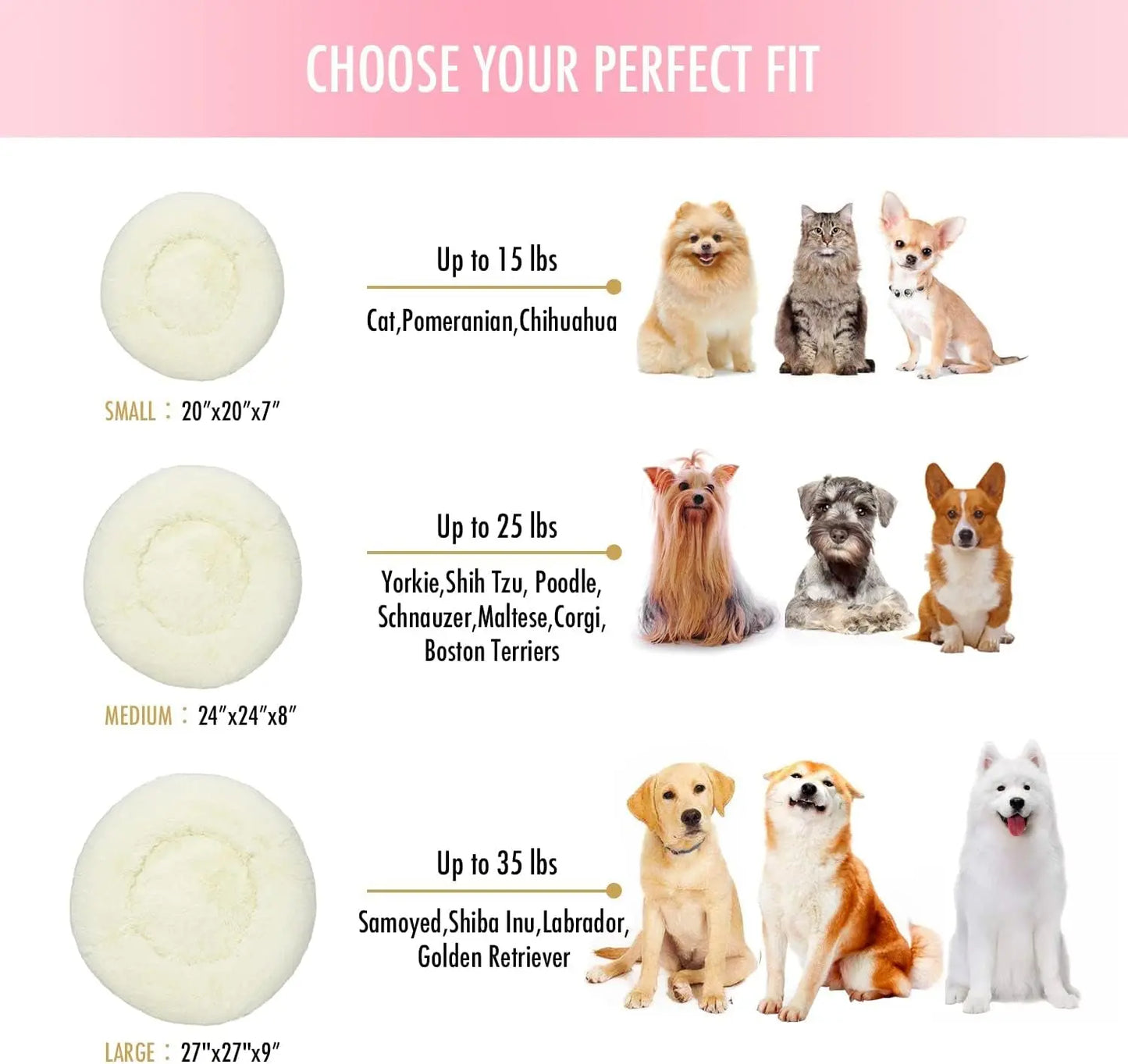 Anti Anxiety round Fluffy Plush Faux Fur Warm Washable Dog Bed & Cat Bed, Original Bed for Small Medium Large Pets,Used to Relieve Joints and Improve SleepοΌ20"/24"/27''οΌ (27", White)