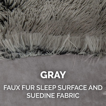 Self-Warming Cat Bed for Indoor Cats, 4-Beds-In-1 & Washable - Plush Long Faux Fur Convertible Cuddler - Gray, Small