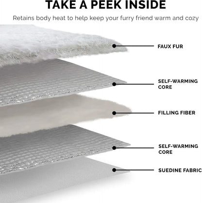 Self-Warming Cat Bed for Indoor Cats, 4-Beds-In-1 & Washable - Plush Long Faux Fur Convertible Cuddler - Gray, Small