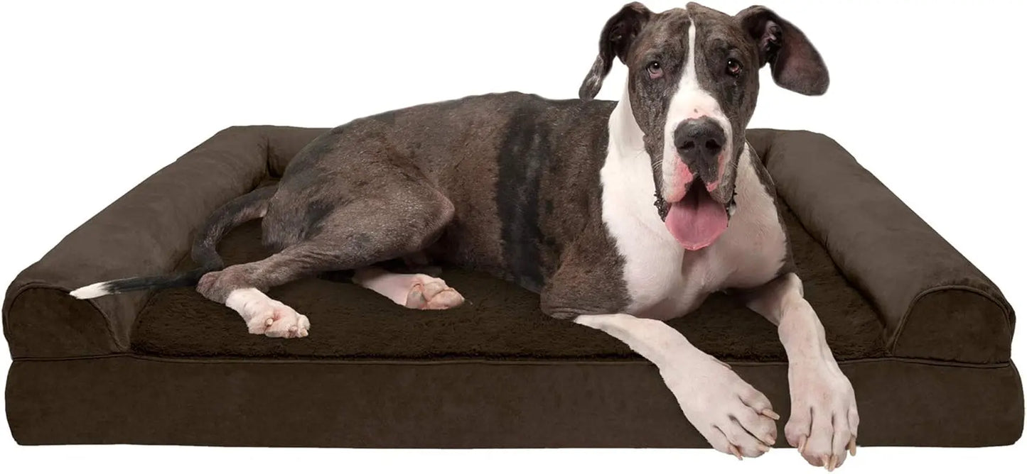 Memory Foam Dog Bed for Large Dogs W/ Removable Bolsters & Washable Cover, for Dogs up to 125 Lbs - Plush & Suede Sofa - Espresso, Jumbo Plus/Xxl