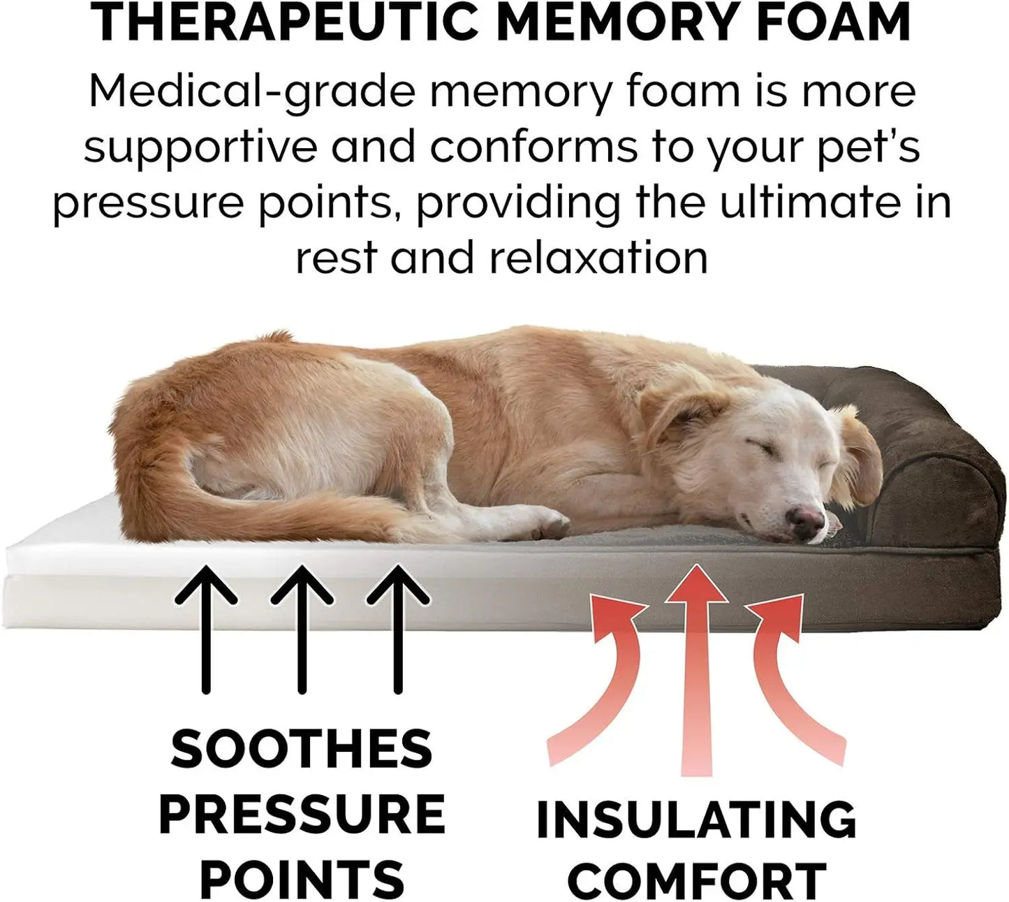 Memory Foam Dog Bed for Large Dogs W/ Removable Bolsters & Washable Cover, for Dogs up to 125 Lbs - Plush & Suede Sofa - Espresso, Jumbo Plus/Xxl
