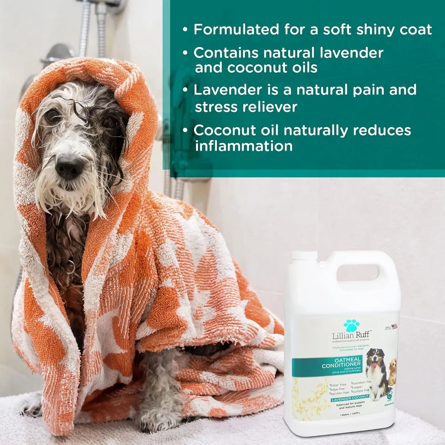 Calming Oatmeal Pet Conditioner for Dry Skin & Itch Relief with Aloe & Hydrating Essential Oils - Replenish Moisture & Deodorize - Soothing Conditioner for Normal/Sensitive Skin (Gallon)