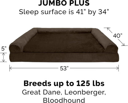 Memory Foam Dog Bed for Large Dogs W/ Removable Bolsters & Washable Cover, for Dogs up to 125 Lbs - Plush & Suede Sofa - Espresso, Jumbo Plus/Xxl