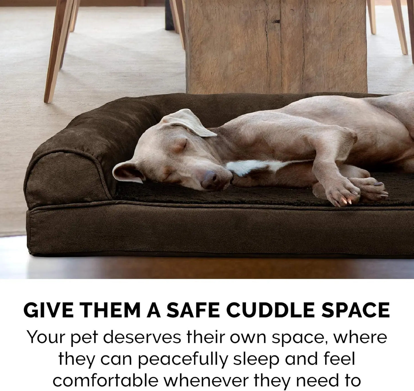 Memory Foam Dog Bed for Large Dogs W/ Removable Bolsters & Washable Cover, for Dogs up to 125 Lbs - Plush & Suede Sofa - Espresso, Jumbo Plus/Xxl