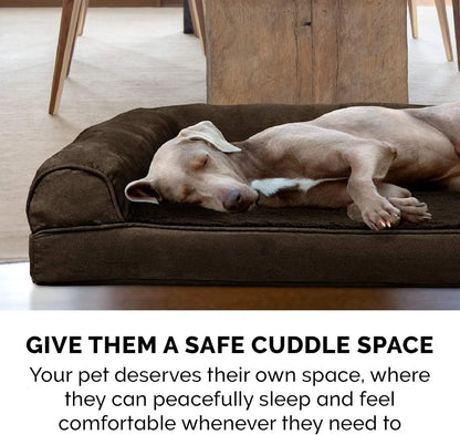 Memory Foam Dog Bed for Large Dogs W/ Removable Bolsters & Washable Cover, for Dogs up to 125 Lbs - Plush & Suede Sofa - Espresso, Jumbo Plus/Xxl