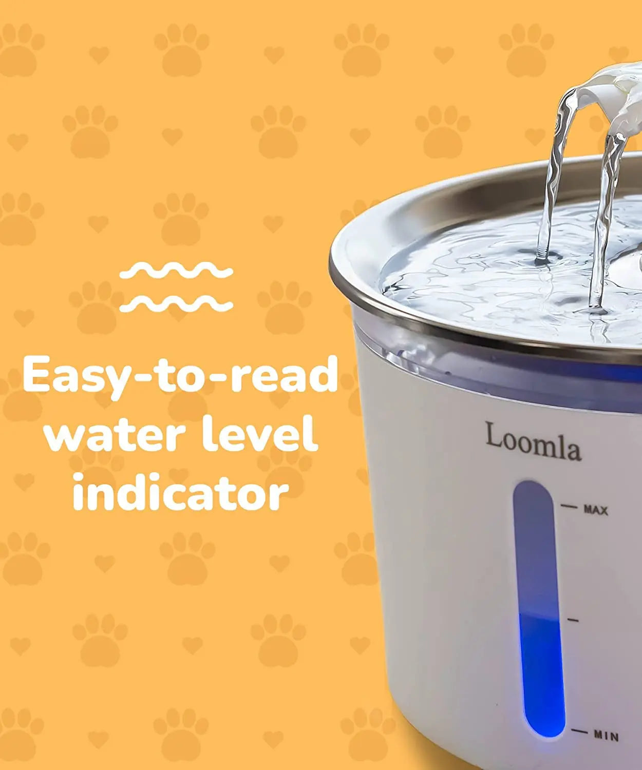Cat Water Fountain, 85Oz/2.5L Pet Water Fountain Indoor, Automatic Dog Water Dispenser with Switchable LED Lights, 2 Replacement Filters for Cats, Dogs, Pets（Stainless Steel）